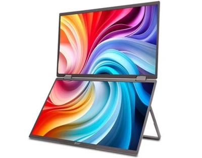 Acer LCD PD193QEbmiuux DUAL SCREEN 18,5" IPS LED, 1920x1080, 1xHDMI + 2xType-C+Audio Out, repro 2Wx2, VESA 75x75 přenosný monitor
