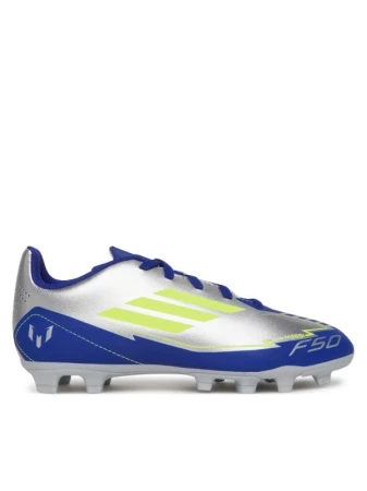 Adidas F50 Club Messi Jr FG silver metallic/solar yellow/lucid blue chlapecké fotbalové kopačky