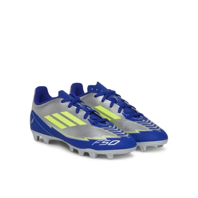 Adidas F50 Club Messi Jr FG silver metallic/solar yellow/lucid blue chlapecké fotbalové kopačky