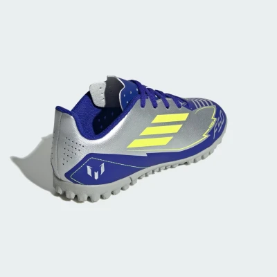 Adidas F50 Club Messi Jr TF silver metallic/solar yellow/lucid blue chlapecké fotbalové kopačky turfy