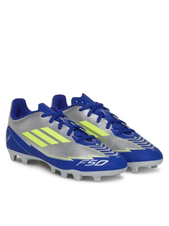 Adidas F50 Club Messi K FG silver metallic/solar yellow/lucid blue chlapecké fotbalové kopačky