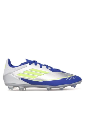 Adidas F50 League Messi Jr FG/MG silver metallic/solar yellow/lucid blue chlapecké fotbalové kopačky