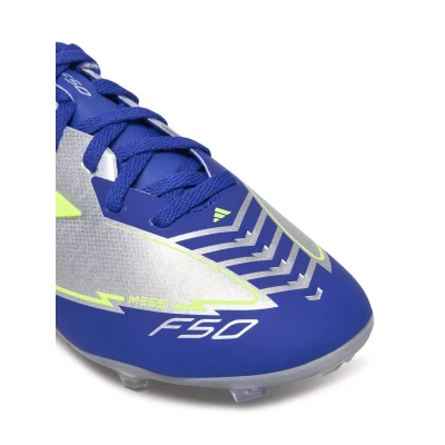 Adidas F50 League Messi Jr FG/MG silver metallic/solar yellow/lucid blue chlapecké fotbalové kopačky