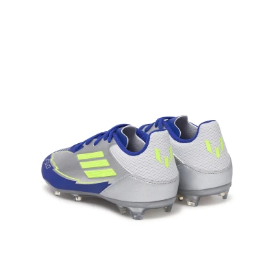 Adidas F50 League Messi Jr FG/MG silver metallic/solar yellow/lucid blue chlapecké fotbalové kopačky