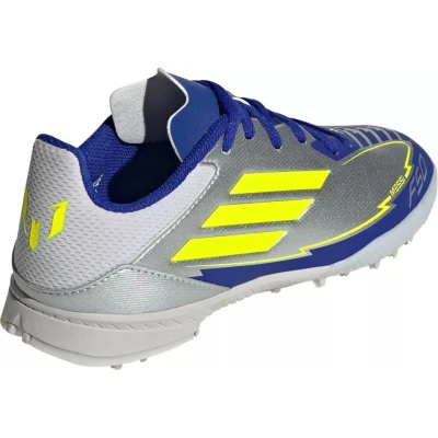 Adidas F50 League Messi Jr TF silver metallic/solar yellow/lucid blue chlapecké fotbalové kopačky turfy
