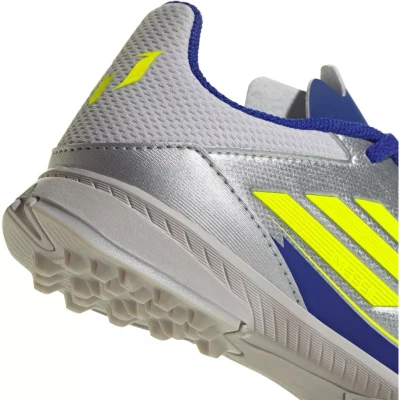 Adidas F50 League Messi Jr TF silver metallic/solar yellow/lucid blue chlapecké fotbalové kopačky turfy