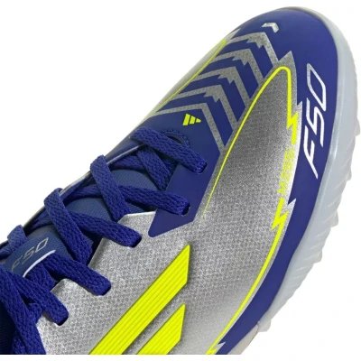 Adidas F50 League Messi Jr TF silver metallic/solar yellow/lucid blue chlapecké fotbalové kopačky turfy