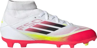 Adidas F50 League Mid Jr FG/MG cloud white/core black/solar yellow chlapecké fotbalové kopačky