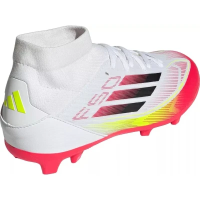 Adidas F50 League Mid Jr FG/MG cloud white/core black/solar yellow chlapecké fotbalové kopačky