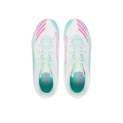 Adidas F50 Messi Club Jr FG/MG cloud white/lucid pink/flash aqua chlapecké fotbalové kopačky