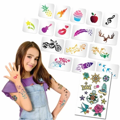 Airbrush tetovací studio kreativní set pistole se šablonami a samolepkami