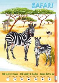 Akim Omalovánky Od tečky k tečce + tužka s gumou Safari zvířátka