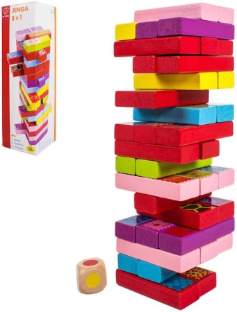 Albi HRA DŘEVO Věž Jenga 3v1 pexeso a domino (dřevěná hračka)