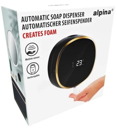 Alpina Bezdotykový dávkovač mydla automatický čierna / zlatá