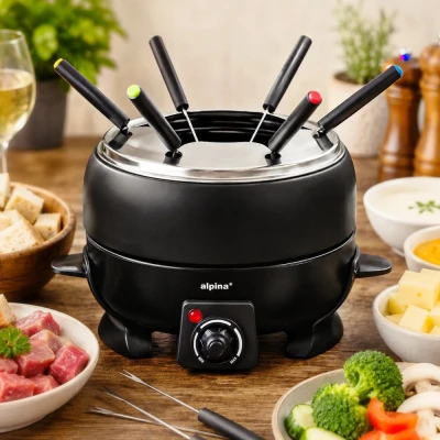 Alpina Elektrické fondue + 6 vidliček 2,3 l černá