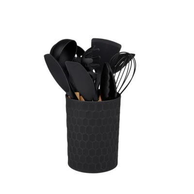 Alpina Kuchyňské náčiní s bambusovou rukojetí ve stojanu 12 ks 32 cm černá