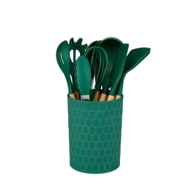 Alpina Kuchyňské náčiní s bambusovou rukojetí ve stojanu 12 ks 32 cm mátově zelená