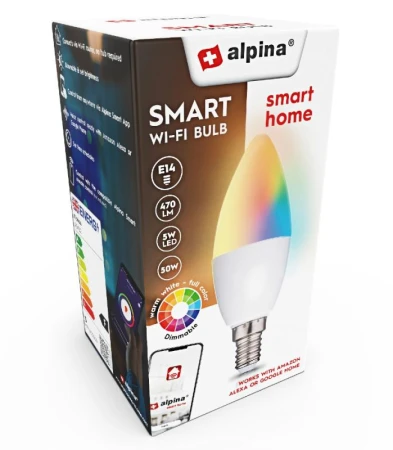 Alpina-nk ALPINA Chytrá žárovka LED RGB WIFI bílá + barevná E14ED-225432 Alpina-nk ALPINA Chytrá žárovka LED RGB WIFI bílá + barevná E14ED-225432