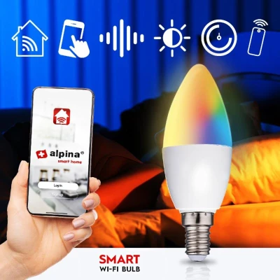 Alpina-nk ALPINA Chytrá žárovka LED RGB WIFI bílá + barevná E14ED-225432