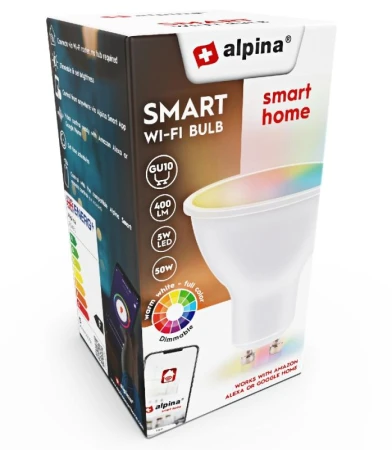 Alpina Chytrá žárovka LED RGB WIFI bílá + barevná GU10 Alpina Chytrá žárovka LED RGB WIFI bílá + barevná GU10