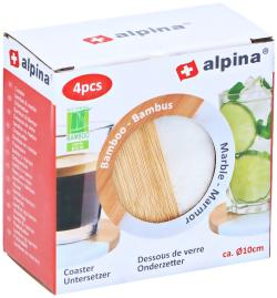 Alpina Podtácky dřevěné / mramor sada 4 ks čtverec