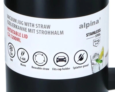 Alpina Termohrnek dvoustěnný z nerezové oceli 1,2 l černá
