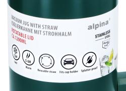 Alpina Termohrnek dvoustěnný z nerezové oceli 1,2 l zelená