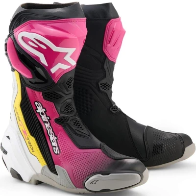 Alpinestars Supertech R černo-bílo-růžovo-žluté boty na motorku
