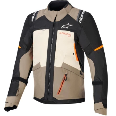 Alpinestars Andes V4 Drystar krémovo-světle hnědo-černo-fluo oranžová bunda na motorku