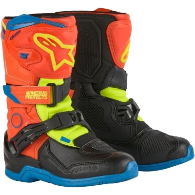 Alpinestars Tech 3S Kids fluo oranžovo-modro-fluo žluto-černé dětské boty na motorku