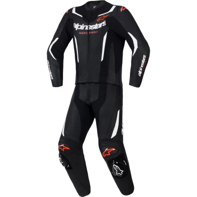 Alpinestars GP Force V2 černo-bílo-fluo červená dvoudílná kožená moto kombinéza