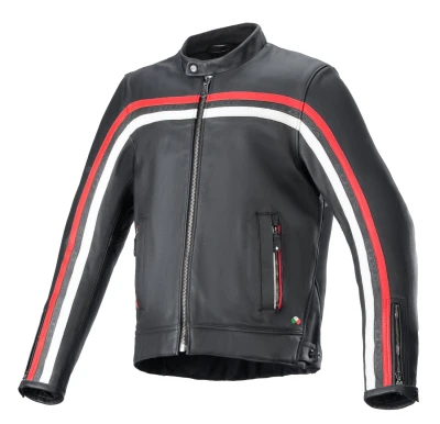 Alpinestars Dyno černo-červeno-béžová kožená bunda na motorku