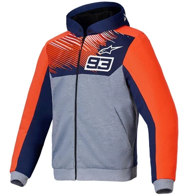 Alpinestars Chrome V2 Sport Hoodie MM93 kolekce světle šedo-modro-fluo červená mikina na motorku