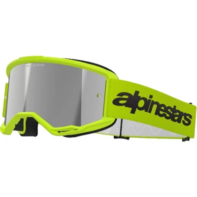 Alpinestars Vision 3 Wordmark fluo žluté se zrcadlovým stříbrným plexi motokrosové brýle