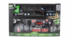Kamion s autopřepravníkem 2WD, 1:16, bohaté příslušenství, semafor, radar, 3 autíčka, RTR