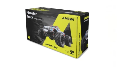 Amewi Hyper Go Monster Truck V2 modro-červený 4WD 1:16 RTR model se střídavým motorem, LED osvětlením a rychlostí 45 km/h