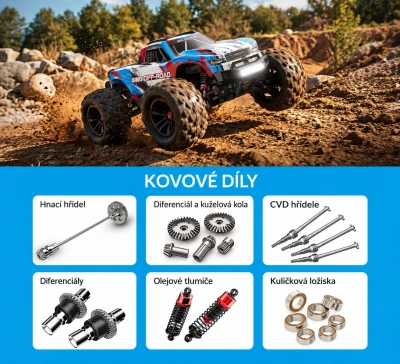 Amewi Hyper Go Monster Truck V2 modro-červený 4WD 1:16 RTR model se střídavým motorem, LED osvětlením a rychlostí 45 km/h