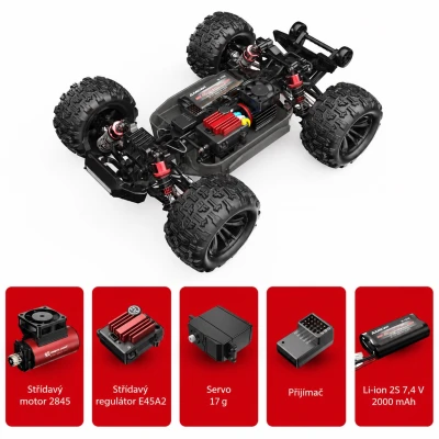 Amewi Hyper Go Monster Truck V2 modro-červený 4WD 1:16 RTR model se střídavým motorem, LED osvětlením a rychlostí 45 km/h