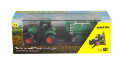 Amewi kovový RC traktor s cisternou 1:64 RTR zelený, 3 rychlostní stupně, LED světla