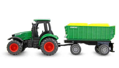Amewi Kovový RC traktor s přívěsem 1:64 RTR zelený, 3 rychlostní stupně, LED světla