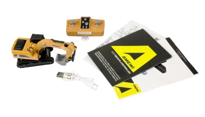 AMEWI Trade e.K. Mini kovový RC bagr, 8 kanálů, měřítko 1:64, RTR