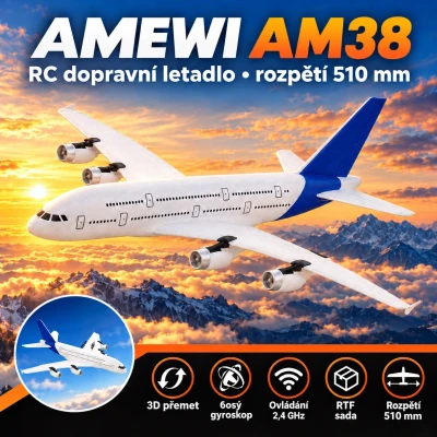 AIRBUS A380 RC letadlo se stabilizací, 3ch - motory a výškovka, 510mm, RTF 2,4GHz, EPP