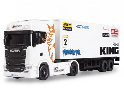 Amewi Scania 730 S bílý driftovací RC kamion s návěsem, GYRO, 4x4, 1:64, RTR