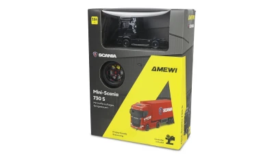 AMEWI Trade e.K. RC licencovaná Scania 730 S s návěsem, GYRO, driftovací, proporcionální pohon 4x4, 1:64 RTR, černá