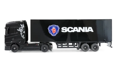 AMEWI Trade e.K. RC licencovaná Scania 730 S s návěsem, GYRO, driftovací, proporcionální pohon 4x4, 1:64 RTR, černá