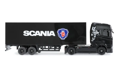 AMEWI Trade e.K. RC licencovaná Scania 730 S s návěsem, GYRO, driftovací, proporcionální pohon 4x4, 1:64 RTR, černá