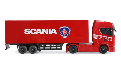 Amewi Scania 730 S červené RC licencované driftovací nákladní auto s návěsem, GYRO, proporcionální pohon 4x4, 1:64 RTR