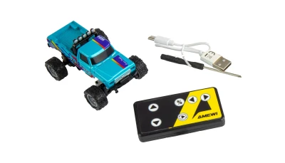 AMEWI Trade e.K. RC Monster Truck kovový 1:64 RTR LED Tempomat 2,4GHz modrý