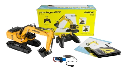 Amewi G011E žluto-černé 9kanálové 1:24 RTR LED RC pásové rypadlo