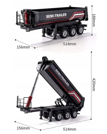 Amewi sklápěcí třínápravový návěs pro Scania 1:18 stříbrný s LED osvětlením